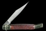 Pocketknife With Fossil Dinosaur Bone (Gembone) Inlays #125242-2